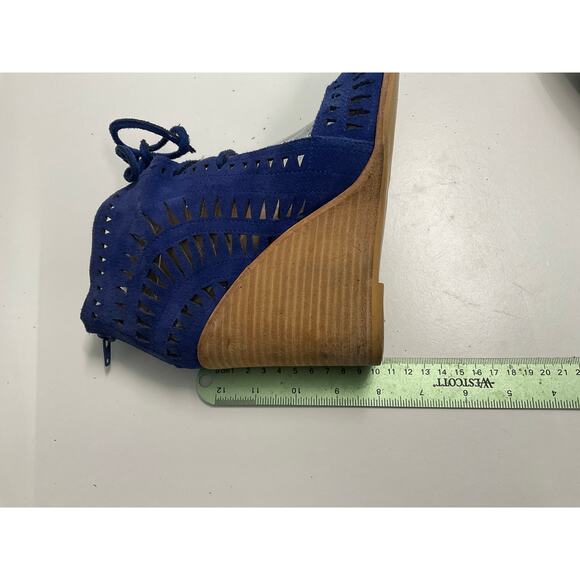 Jeffrey Campbell Blue Suede Rodillo-Hi Laser Cut Wedge Sandals 8.5 Festival - Picture 8 of 13